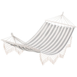 Cama rede de jardim 200x100 cm rede suspensa com travessas de madeira para pátio varanda campismo creme e cinza