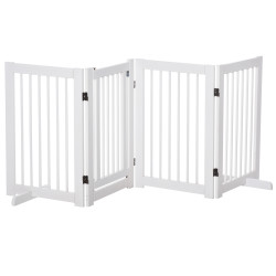 Barreira de segurança para cães em madeira dobrável para escadas e portas para cães pequenos e médios de 4 painéis 204x36x75 cm branco