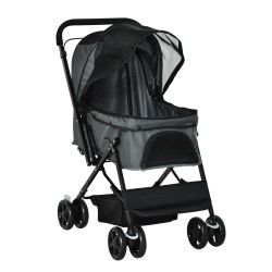 Carrinho para animais de estimação dobrável carro para cães e gatos com capô ajustável cesta de armazenamento cinto de segurança tecido oxford 600d aço 76,5x52x95cm cinza