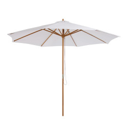 Chapéu de sol de jardim ø300x250cm com sistema de polia teto ventilado e mastro desmontável de madeira para terraço pátio exterior branco