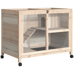 Coelheira de madeira com rodas 91,5x53,5x73cm gaiola para coelhos de 2 níveis com bandeja amovível e rampa natural
