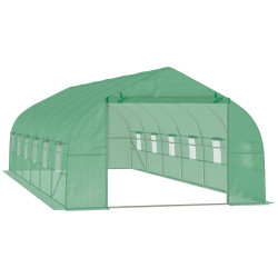 Estufa tipo túnel 800x300x200cm com 12 janelas e porta enrolável cobertura de PE 140g/m² e aço teto pontiagudo para cultivo de plantas verduras verde