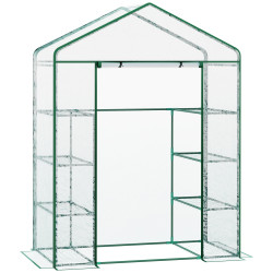 Estufa de jardim com 8 prateleiras cobertura de PVC e estrutura de aço 143x73x195 cm transparente e verde