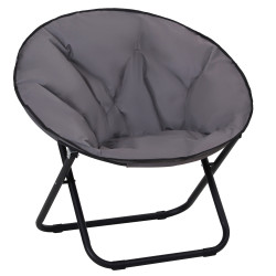 Cadeira de Lua Cadeira Redonda de Lua com Assento de Tecido Oxford e Pés de Metal para Campismo 80x80x75 cm Cinza