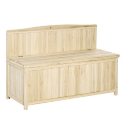 Banco de Jardim de Madeira com Baú de Armazenamento e Encosto Carga 250 kg para Pátio Terraço Varanda 115x45x75 cm Natural