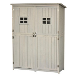 Abrigo de Jardim para Ferramentas Armário de Madeira para Exterior com Prateleira Dupla Porta Janelas e Teto Asfáltico 127,5x50x