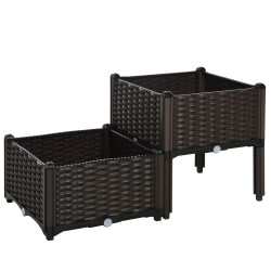 Conjunto de 2 Floreiras Quadradas Floreiras para Flores e Vegetais com Orifícios de Drenagem e Pés Altos 40x40x26-44cm Marrom