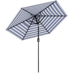 Chapéu de Sol Exterior Ø230 cm com Ângulo Ajustável e Manivela Impermeável Azul e Branco