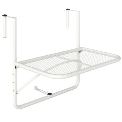 Mesa Suspensa para Varanda com Braço e Altura Ajustável em 3 Posições Estrutura de Metal 60x56,5x45 cm Branco