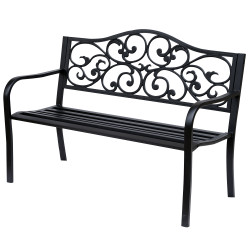 Banco de Jardim de Aço Banco de Exterior com Encosto e Apoio para os Braços para Pátio Varanda 127x60x89 cm Preto
