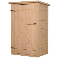 Armário de Jardim de Madeira para Ferramentas com 3 Prateleiras Interiores Porta com Trava e Teto Asfáltico 75x56x115cm Madeira