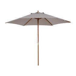 Chapéu de Sol de Madeira Ø250x230 cm para Exterior com 6 Hastes Sistema de Corda com Fixação Desmontável Portátil Cinza