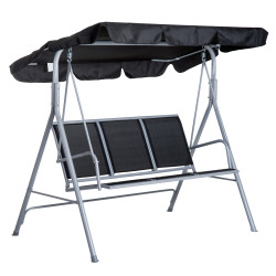 Baloiço de Jardim Exterior de 3 Lugares com Toldo Ajustável, Encosto Respirável e Estrutura Metálica para Terraço e Varanda, Sup