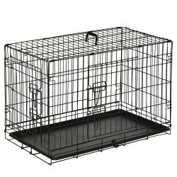 Gaiola para cães com 2 portas gaiola para animais de estimação de arame dobrável com alça de transporte aço 76x46x52cm preto