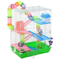 Gaiola para hamster com 5 plantas escada alimentador bebedor roda e túnel 46x30x58cm verde e branco
