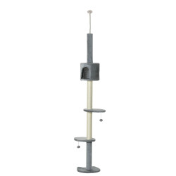 Árvore arranhador para gatos para fixar ao teto altura ajustável 229-235cm 260-266cm com plataformas caverna postes de sisal bolas penduradas 40x40x217 cm cinza claro