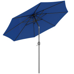 Chapéu de Sol de Jardim Ø295x250 cm com Manivela Mecanismo de Inclinação e Mastro Desmontável de Metal para Terraço Azul