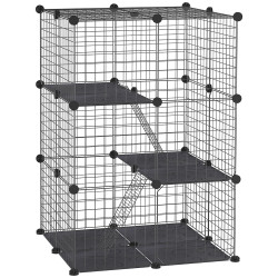 Recinto para Animais de Estimação de 3 Níveis com Rampas e Desenho Personalizável 70x70x105 cm Preto