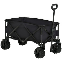 Carrinho de Transporte Dobrável com Rodas Giratórias 360° e Guiador Ajustável 59-89 cm para Campismo Praia 108x55x61-91 cm Preto