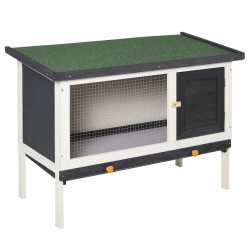 Coelheira de Madeira Gaiola Elevada para Coelhos Cobaias e Animais Pequenos com Teto Asfáltico Bandeja Removível e Porta com Tra