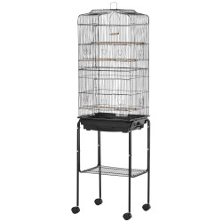 Gaiola para Passáros com Suporte Gaiola Metálica de Aves Canários com 4 Rodas Portas 4 Comedouros 3 Poleiros Bandeja Removível e