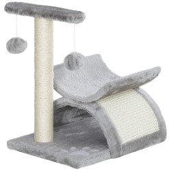 Árvore arranhador para gatos pequena com poste giratório bolas suspensas plataforma curva e esconderijo 40x30x43 cm cinza