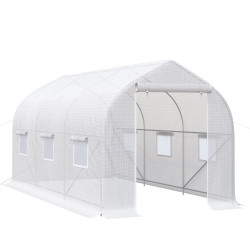 Estufa Tipo Túnel 400x200x200cm Estufa de Jardim com 6 Janelas Transpiráveis e Portas Enrolável com Zíper para Cultivo de Planta