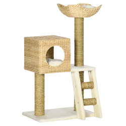 Arranhador para Gatos Arranhador para Gatos com Cama Superior Caverna 2 Almofadas 2 Postes Escada 57x37x100,5cm Bege