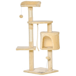 Árvore de gato com plataformas cabines bolas de jogo bege 40x40x114cm