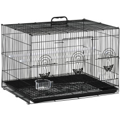 Gaiola para Pássaros 60x41x41cm Gaiola com 2 Poleiros e 3 Portas para Pássaros Pequenos Canários Preto
