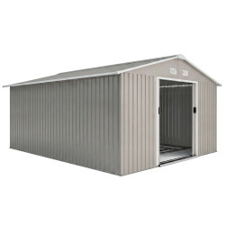 Abrigo de Jardim 340x386x200 cm 13,1 m² Abrigo de Exterior de Aço com Portas de Correr e Ventilações Cinza Claro