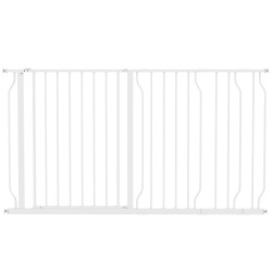 Barreira de Segurança para Cães Extensível para Escadas e Portas 75-145cm com 3 Extensões Altura 76cm Branco
