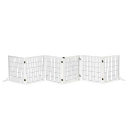 Barreira de Segurança para Cães de Madeira Dobrável para Cães Pequenos e Médios com 6 Painéis 432x36x70 cm Branco