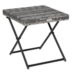 Mesa de Jardim em Vime Sintético Mesa Dobrável com Pés Cruzados e Estrutura de Aço para Pátio Varanda 40x40x40 cm Cinza