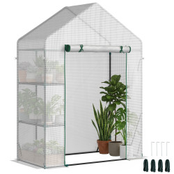 Estufa de Jardim 143x73x195cm Estufa de Aço com 2 Prateleiras e Porta Enrolável para Cultivos de Plantas Vasos de Flores Pátio E