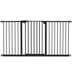 Barreira de segurança extensível para portas e escadas com fechamento automático e sistema de duplo bloqueio 74-147,5x76,2 cm preto