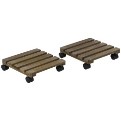 Conjunto de 2 Suportes de Madeira com Rodas para Plantas Vasos de Interior e Exterior Carga 50 kg Castanho Escuro