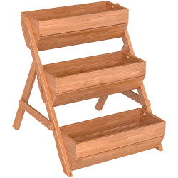 Floreira de Madeira de 3 Níveis Floreira Elevada de Exterior com Orifícios de Drenagem 65x75x76 cm Castanho