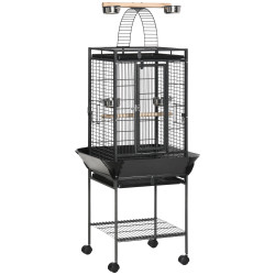 Gaiola para Pássaros com Suporte e Rodas 62,5x62,5x156cm Gaiola Metálica para Aves com Ponte de Arco 2 Poleiros 4 Comedouros 2 B