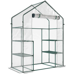 Estufa de Jardim com 4 Prateleiras Porta com Fecho de Correr para Cultivo de Plantas Flores Vegetais 142x73x195 cm Verde