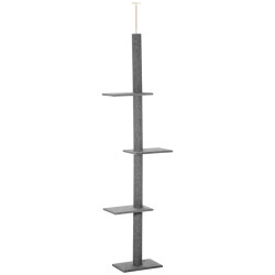 Arranhador para Gatos do Chão ao Teto com Altura Ajustável, 4 Plataformas e Poste 43x27x228-260 cm Cinzento