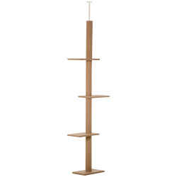 Arranhador para Gatos de Chão ao Teto Ajustável com 4 Plataformas e Poste 43x27x228-260 cm Castanho Claro