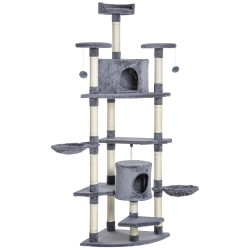 Árvore Arranhador para Gatos Grande 60x60x200cm com 2 Cavernas 2 Redes Cama Múltiplas Plataformas Postes Arranhadores de Sisal N