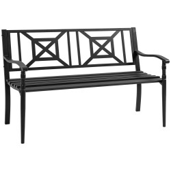 Banco de Jardim de 2 Lugares Banco de Exterior de Aço com Apoio para os Braços e Encosto Decorativo para Terraço Varanda Pátio C