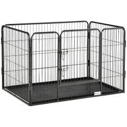 Barreira de Segurança para Animais de Estimação Parque de Diversão para Animais com 4 Painéis de Aço 109x74x71cm com Porta de Tr