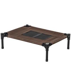 Cama para Animais de Estimação Cama Elevada para Cães Gatos Portátil Tecido Transpirável para Exterior Interior 64x46x18cm Marro