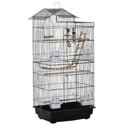 Gaiola para Passáros Gaiola de Metal com Múltiplas Portas 4 Comedouros 3 Poleiros Baloiço Escadas e Bandeja Removível para Periq