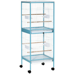 Gaiola para Pássaros com Rodas de 2 Níveis com Bandejas Removíveis Portas Comedouros Poleiros 51,5x50x140 cm Azul