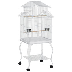 Gaiola para Pássaros com Rodas Bandeja Amovível Portas Comedouro Poleiro e Prateleira Inferior 50x49x137cm Branco