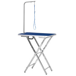 Mesa de tosquia para cães com bancada antiderrapante alça e braço com altura ajustável 72x45x74-81 cm azul